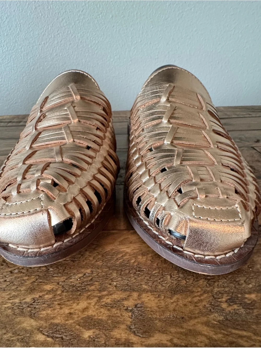 Sam Edelman Keelyn Women’s Leather Woven Slide Mules in Blush Gold Metallic
